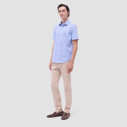 Bugatchi Miles Vintage Car OoohCotton® Short-Sleeve Shirt Air Blue