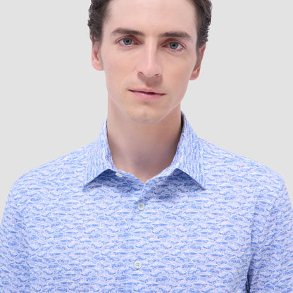 Bugatchi Miles Vintage Car OoohCotton® Short-Sleeve Shirt Air Blue