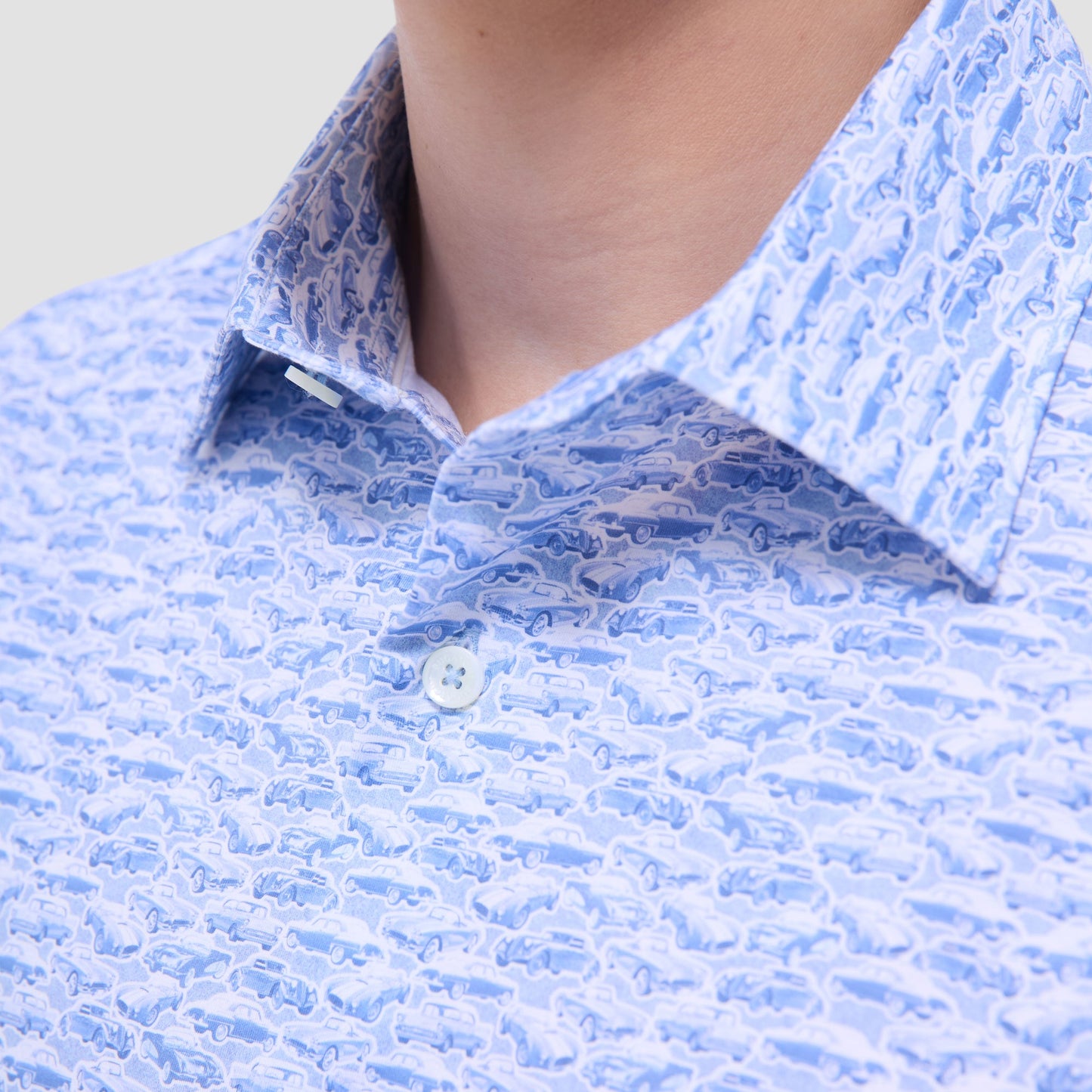 Bugatchi Miles Vintage Car OoohCotton® Short-Sleeve Shirt Air Blue