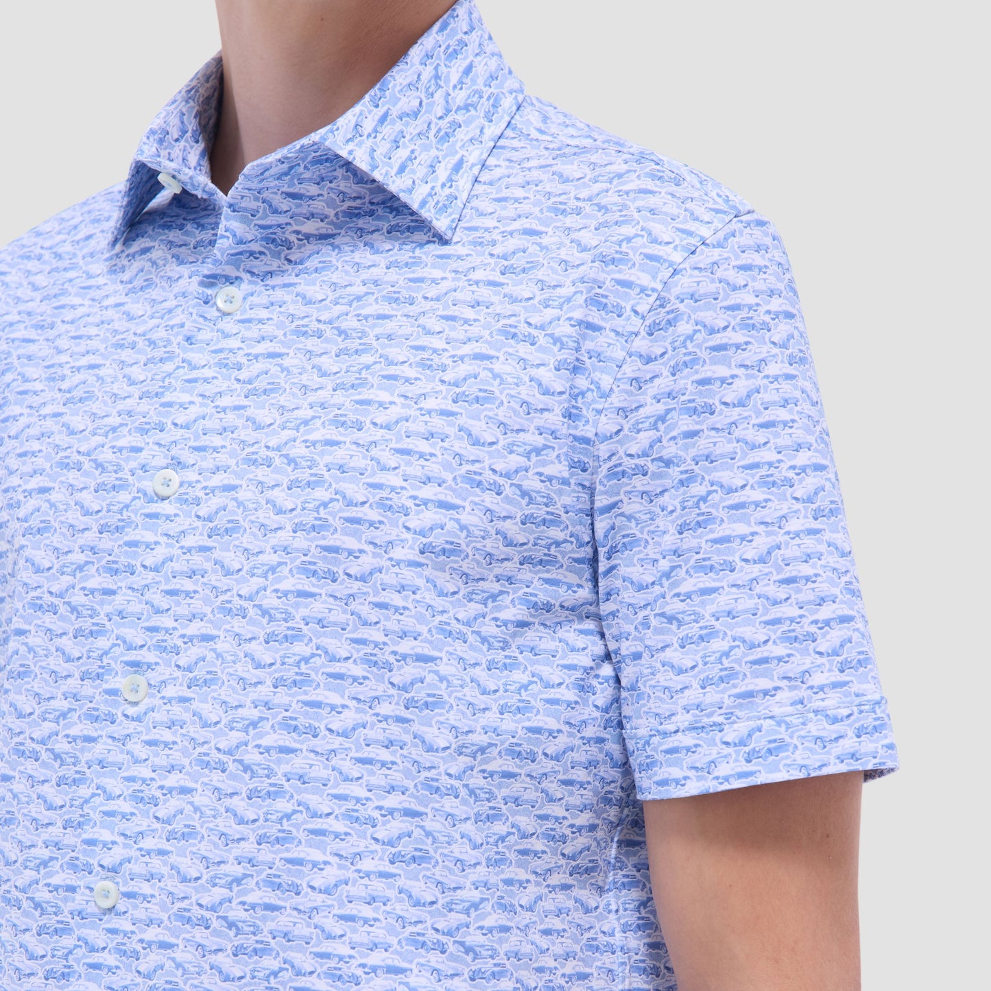 Bugatchi Miles Vintage Car OoohCotton® Short-Sleeve Shirt Air Blue