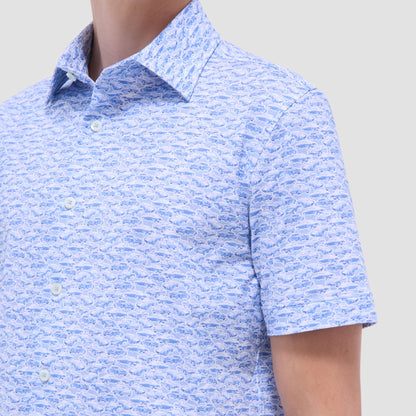 Bugatchi Miles Vintage Car OoohCotton® Short-Sleeve Shirt Air Blue