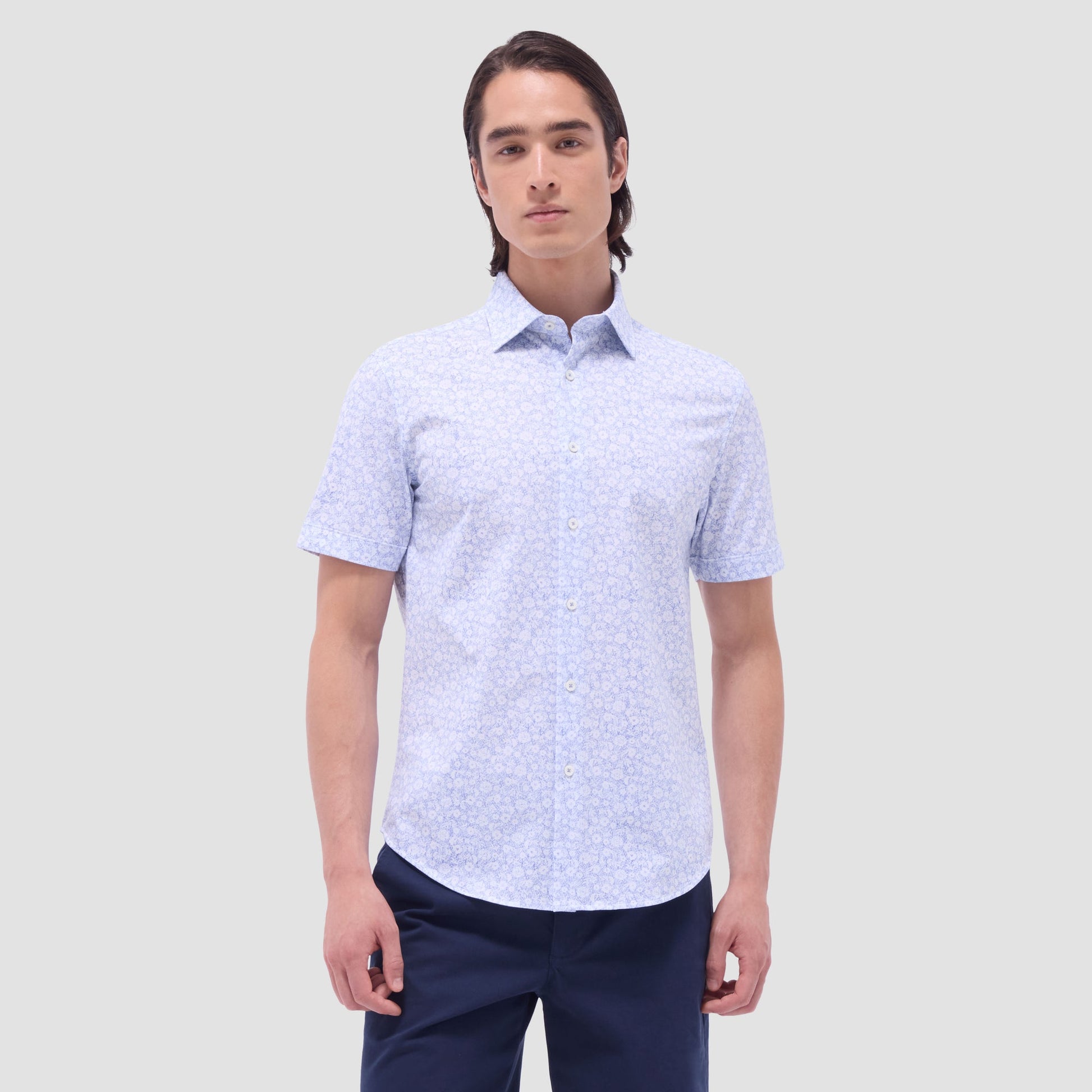 Bugatchi Miles Floral OoohCotton® Short-Sleeve Shirt Classic Blue