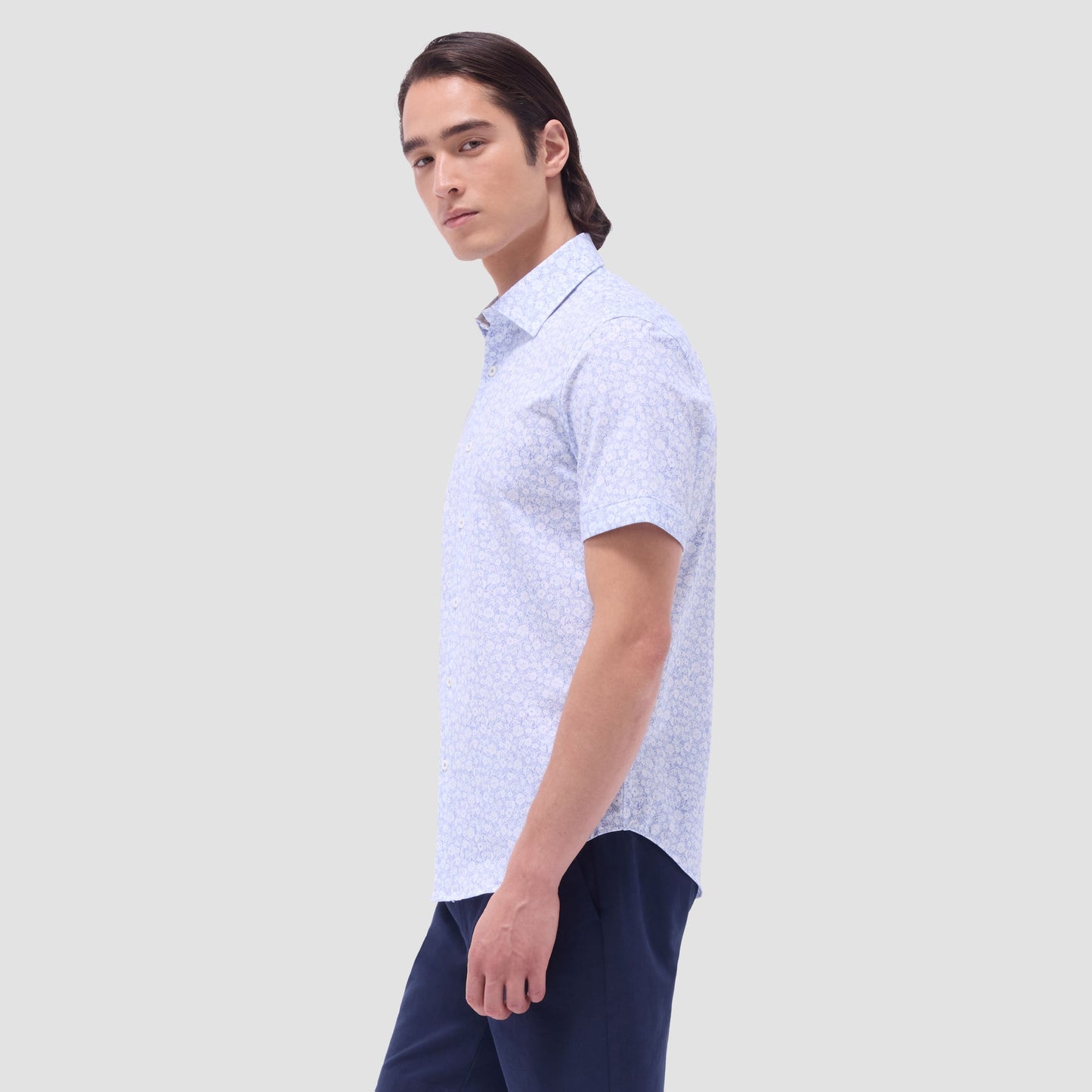 Bugatchi Miles Floral OoohCotton® Short-Sleeve Shirt Classic Blue