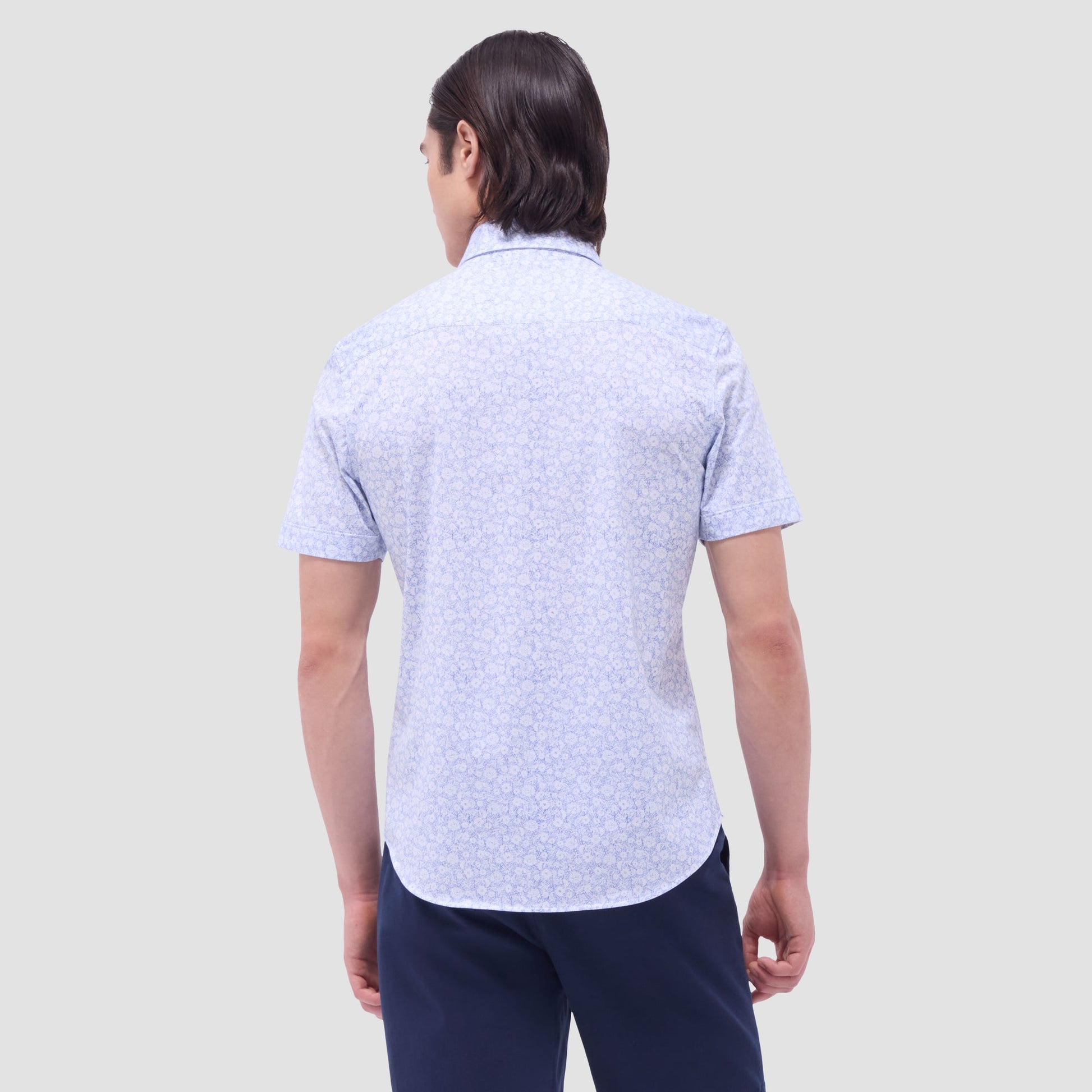 Bugatchi Miles Floral OoohCotton® Short-Sleeve Shirt Classic Blue