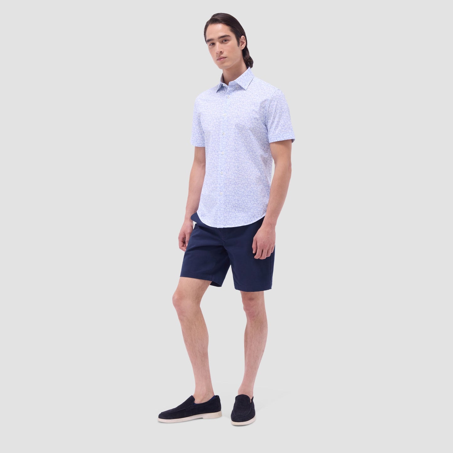Bugatchi Miles Floral OoohCotton® Short-Sleeve Shirt Classic Blue