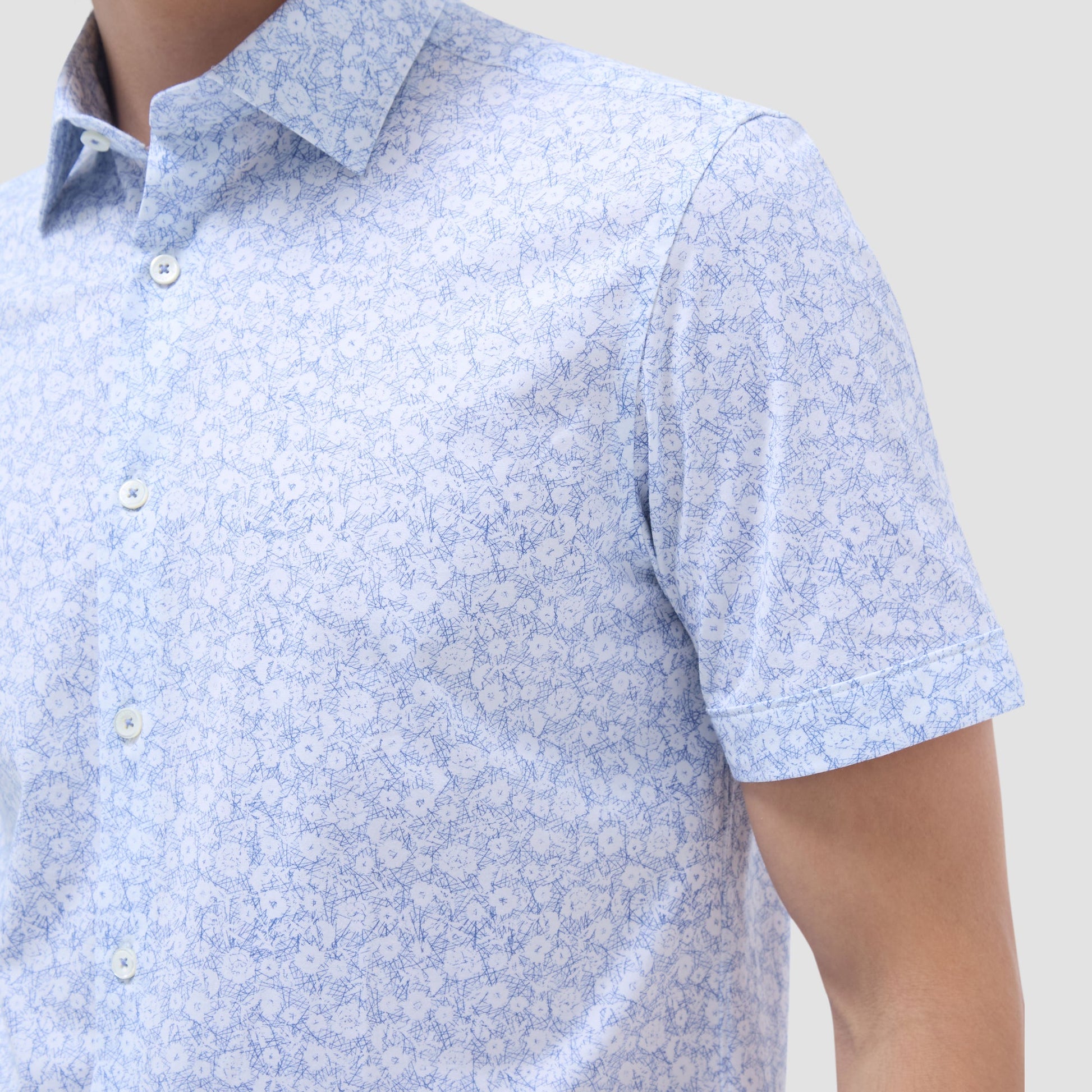 Bugatchi Miles Floral OoohCotton® Short-Sleeve Shirt Classic Blue