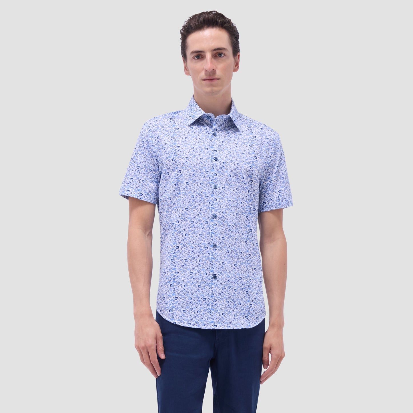 Bugatchi Miles Paisley OoohCotton® Short-Sleeve Shirt Classic Blue