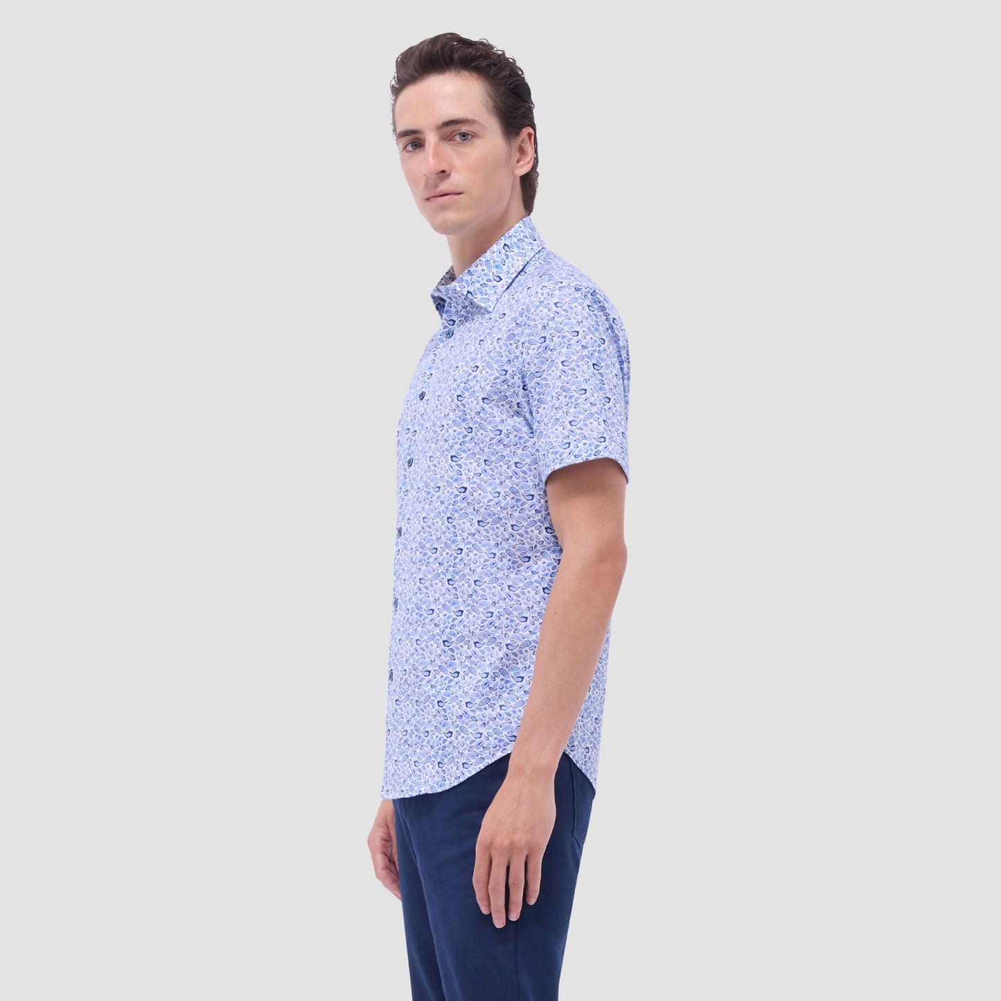 Bugatchi Miles Paisley OoohCotton® Short-Sleeve Shirt Classic Blue