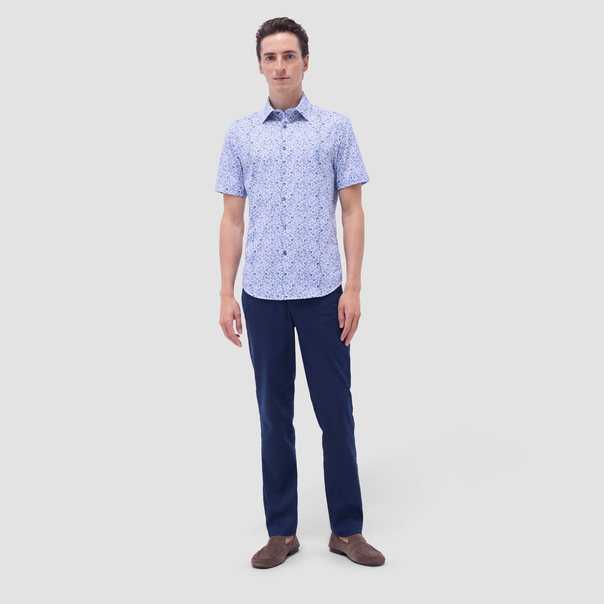Bugatchi Miles Paisley OoohCotton® Short-Sleeve Shirt Classic Blue