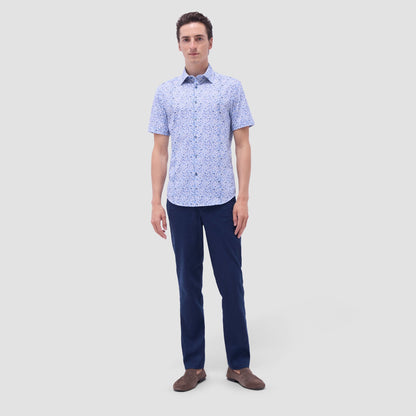 Bugatchi Miles Paisley OoohCotton® Short-Sleeve Shirt Classic Blue