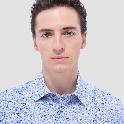 Bugatchi Miles Paisley OoohCotton® Short-Sleeve Shirt Classic Blue