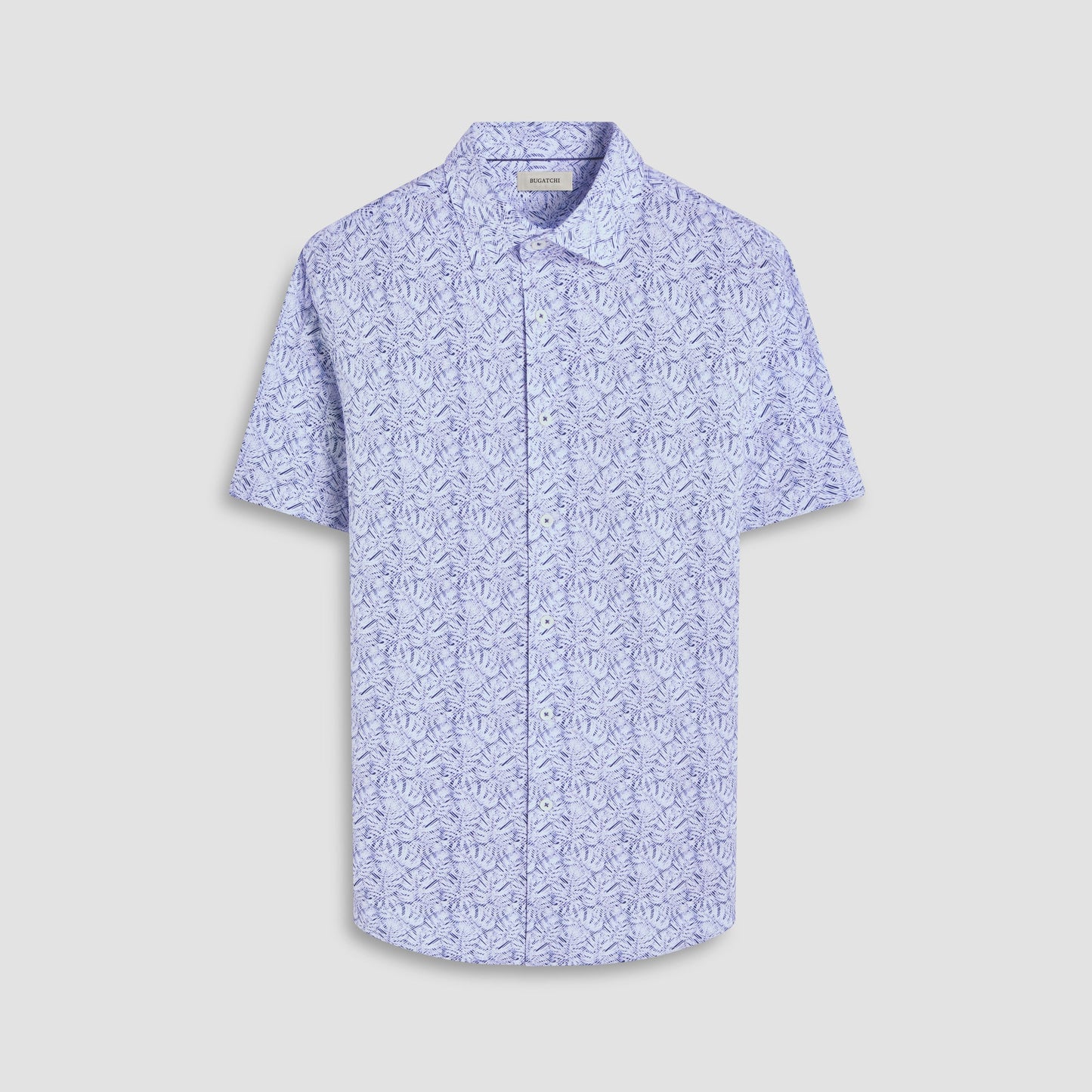 Bugatchi Miles Leaf Print OoohCotton® Short-Sleeve Shirt Navy