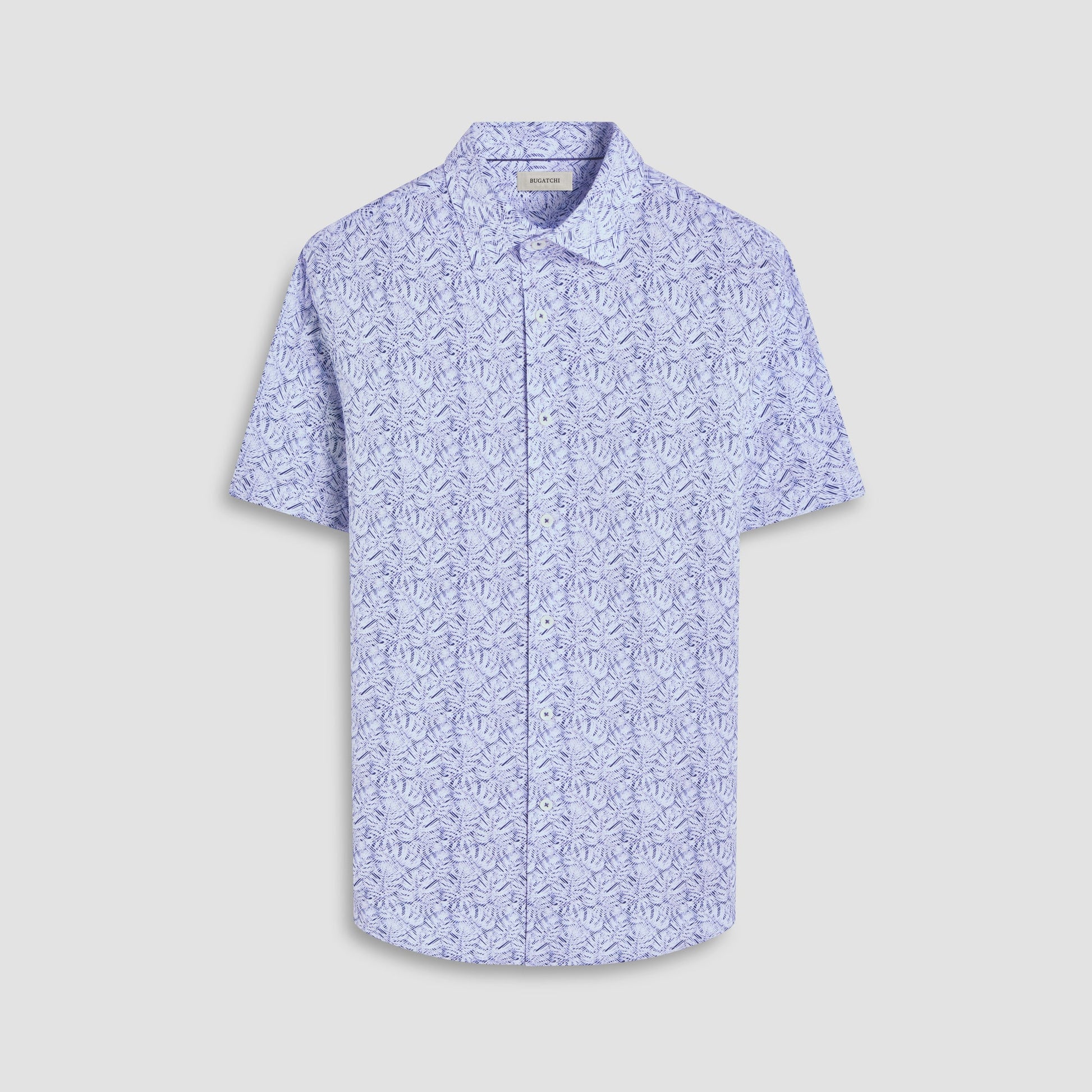 Bugatchi Miles Leaf Print OoohCotton® Short-Sleeve Shirt Navy