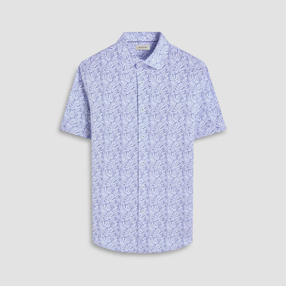 Bugatchi Miles Leaf Print OoohCotton® Short-Sleeve Shirt Navy