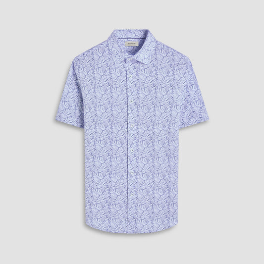Bugatchi Miles Leaf Print OoohCotton® Short-Sleeve Shirt Navy