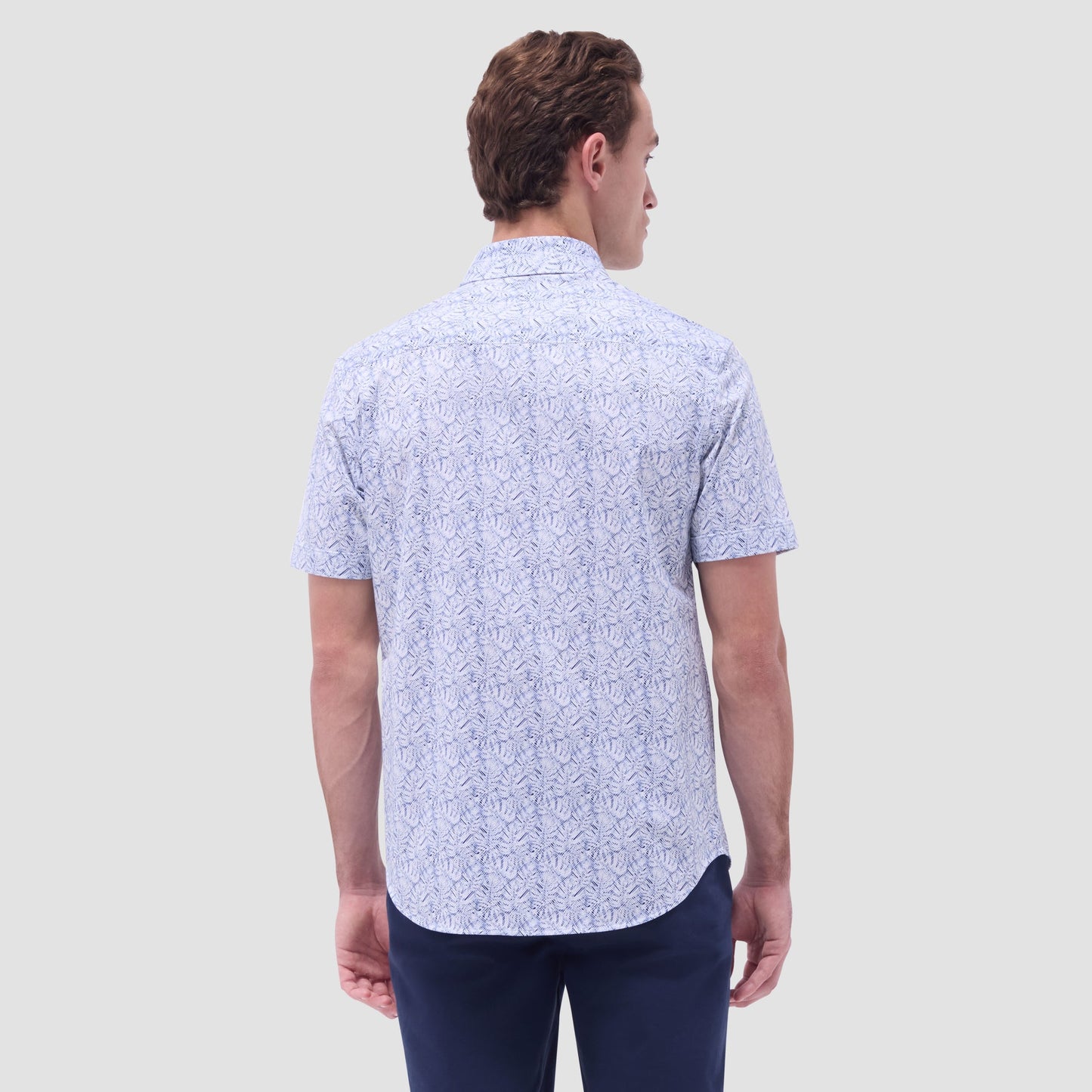 Bugatchi Miles Leaf Print OoohCotton® Short-Sleeve Shirt Navy
