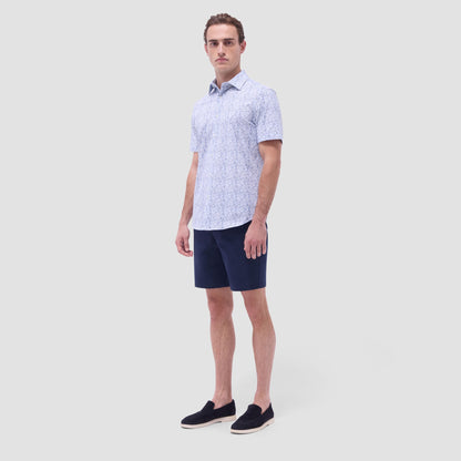 Bugatchi Miles Leaf Print OoohCotton® Short-Sleeve Shirt Navy