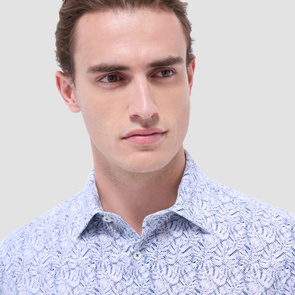 Bugatchi Miles Leaf Print OoohCotton® Short-Sleeve Shirt Navy