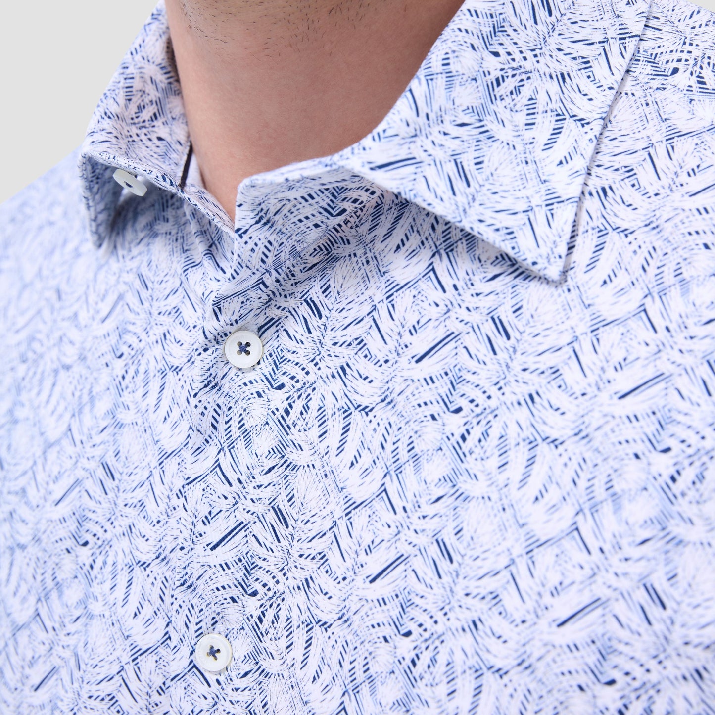 Bugatchi Miles Leaf Print OoohCotton® Short-Sleeve Shirt Navy