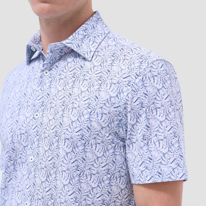 Bugatchi Miles Leaf Print OoohCotton® Short-Sleeve Shirt Navy
