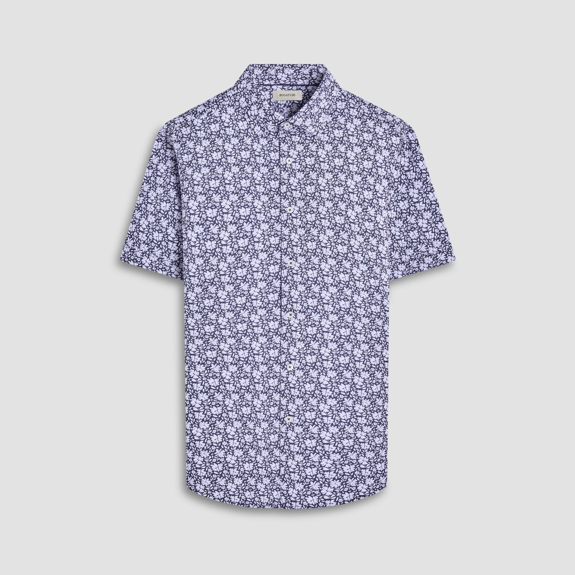 Bugatchi Miles Floral OoohCotton® Short-Sleeve Shirt Navy