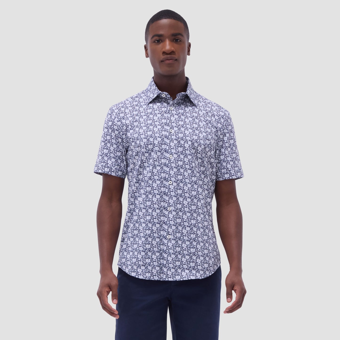 Bugatchi Miles Floral OoohCotton® Short-Sleeve Shirt Navy