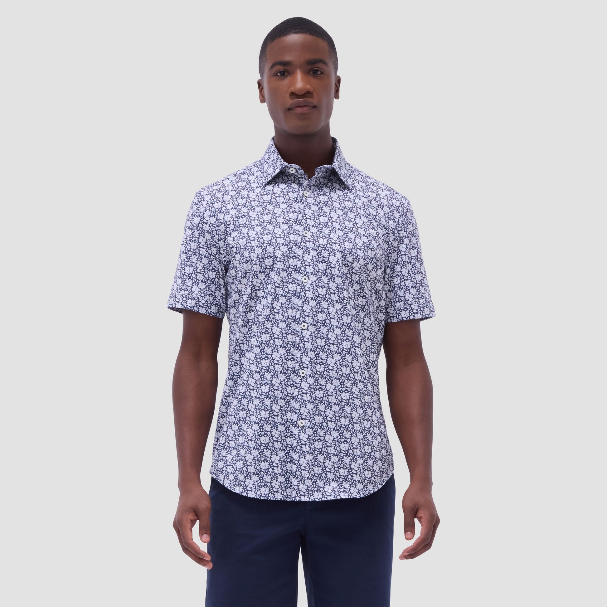 Bugatchi Miles Floral OoohCotton® Short-Sleeve Shirt Navy