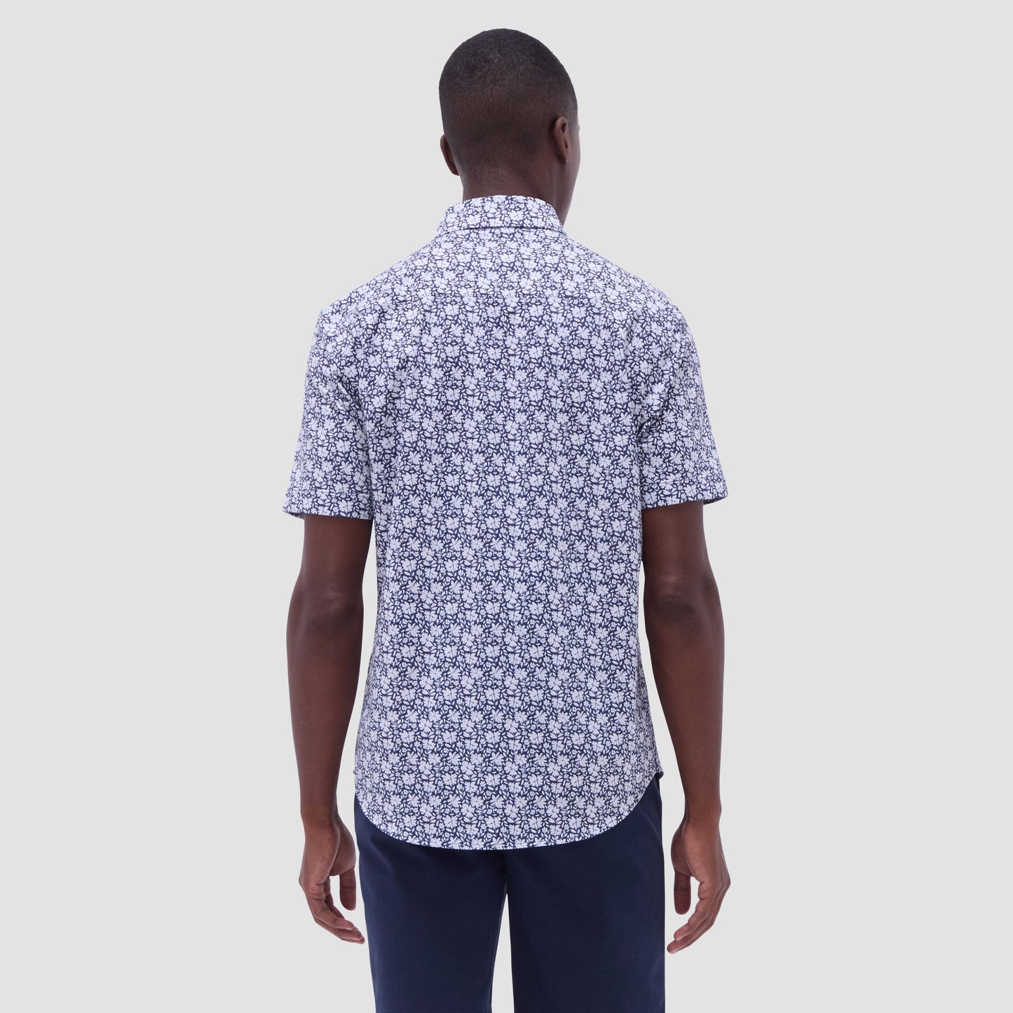 Bugatchi Miles Floral OoohCotton® Short-Sleeve Shirt Navy