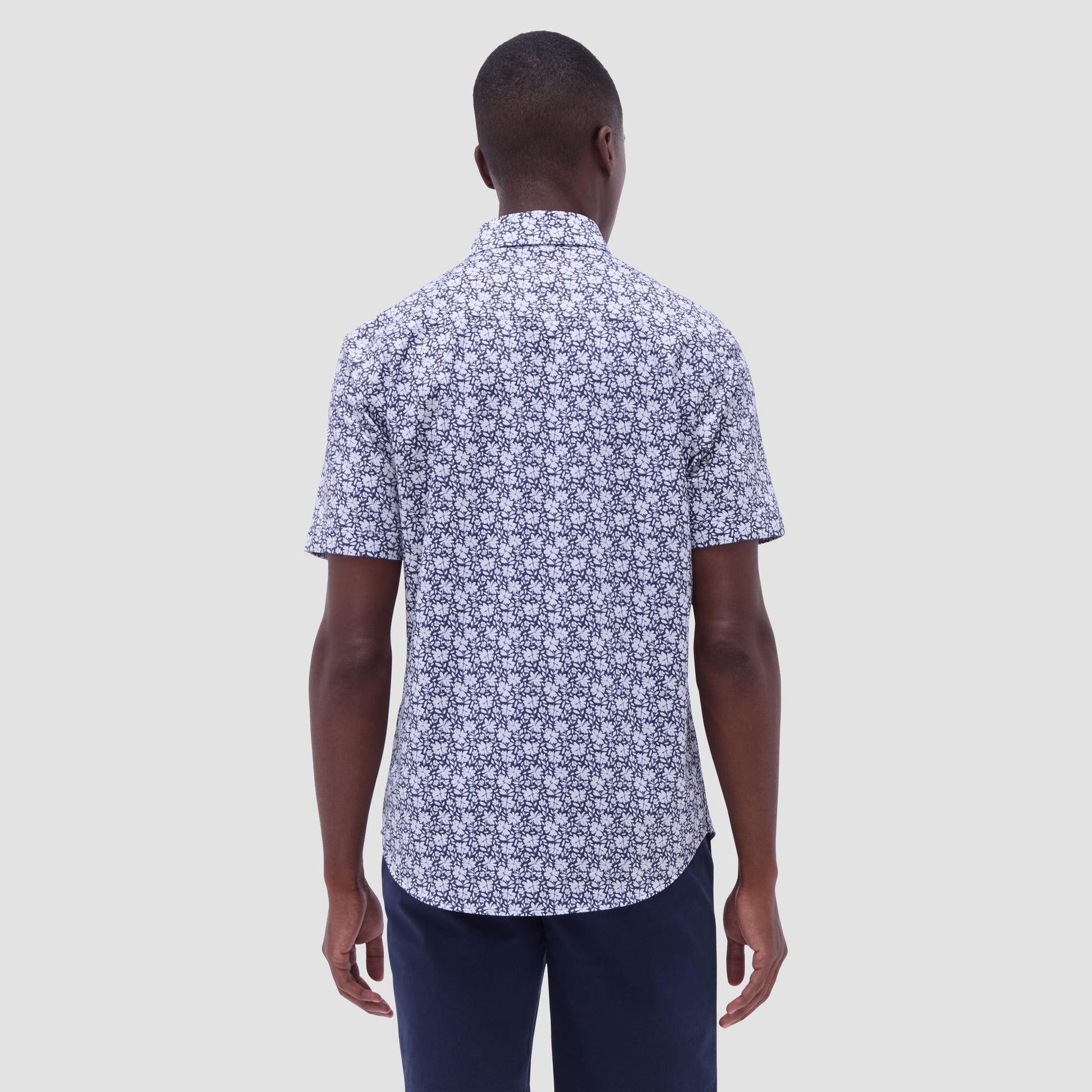 Bugatchi Miles Floral OoohCotton® Short-Sleeve Shirt Navy
