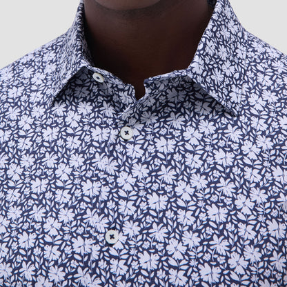 Bugatchi Miles Floral OoohCotton® Short-Sleeve Shirt Navy