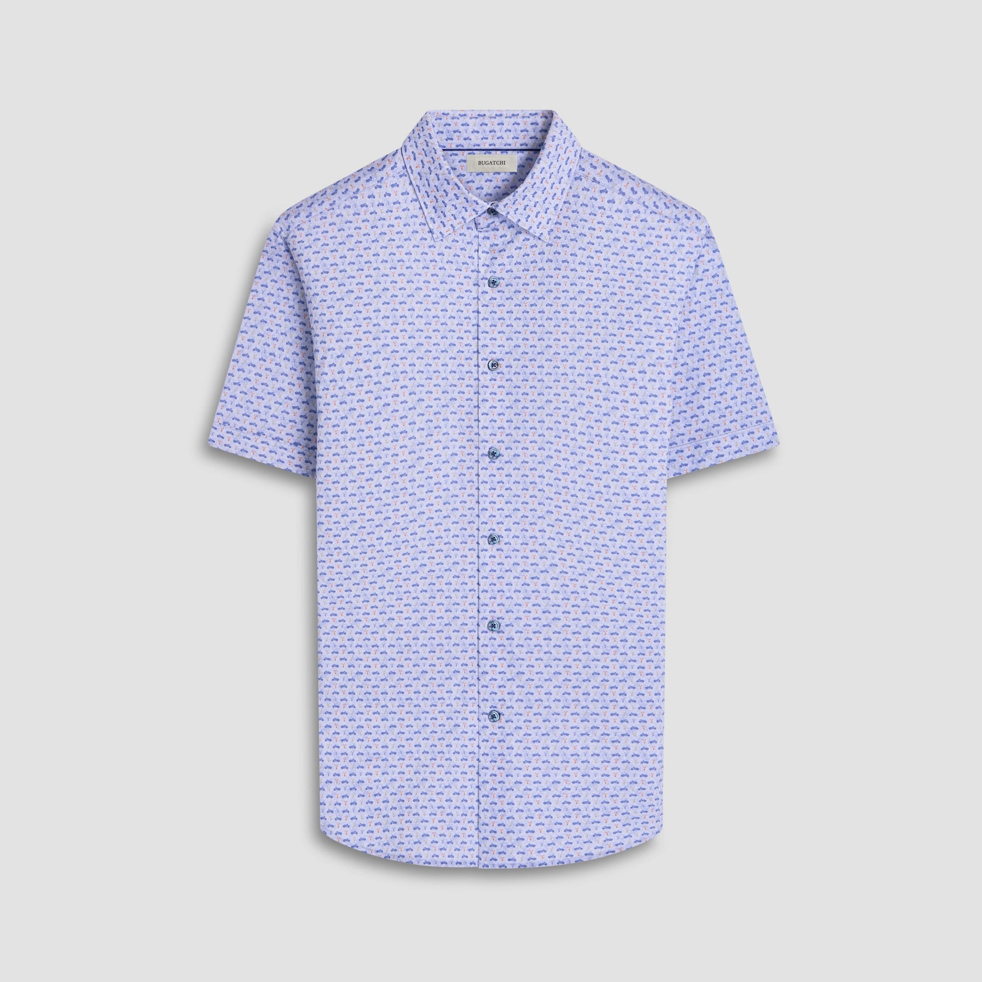 Bugatchi Miles Motorcycle OoohCotton® Short-Sleeve Shirt Peacock