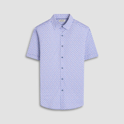 Bugatchi Miles Motorcycle OoohCotton® Short-Sleeve Shirt Peacock