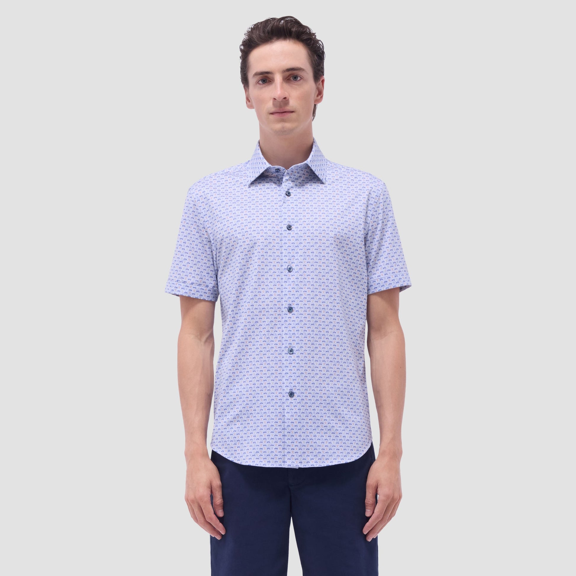 Bugatchi Miles Motorcycle OoohCotton® Short-Sleeve Shirt Peacock