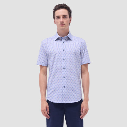 Bugatchi Miles Motorcycle OoohCotton® Short-Sleeve Shirt Peacock