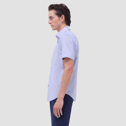 Bugatchi Miles Motorcycle OoohCotton® Short-Sleeve Shirt Peacock