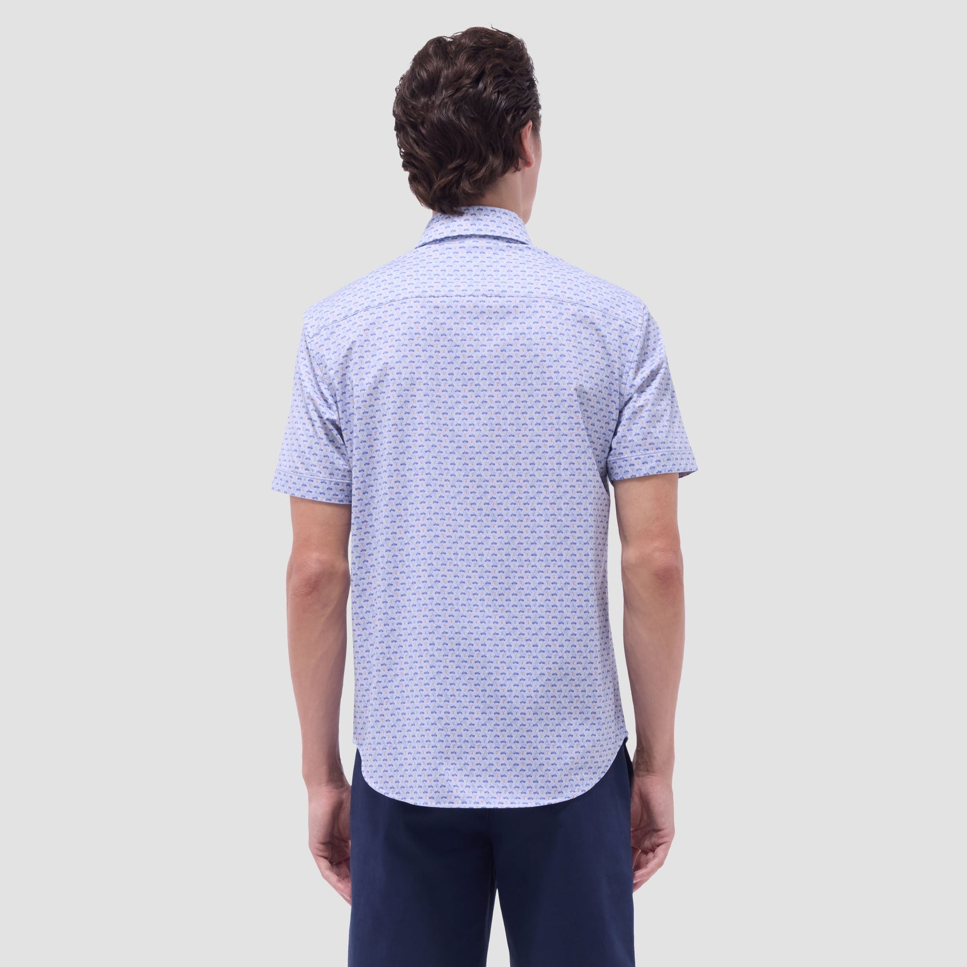 Bugatchi Miles Motorcycle OoohCotton® Short-Sleeve Shirt Peacock