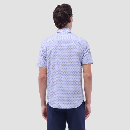 Bugatchi Miles Motorcycle OoohCotton® Short-Sleeve Shirt Peacock