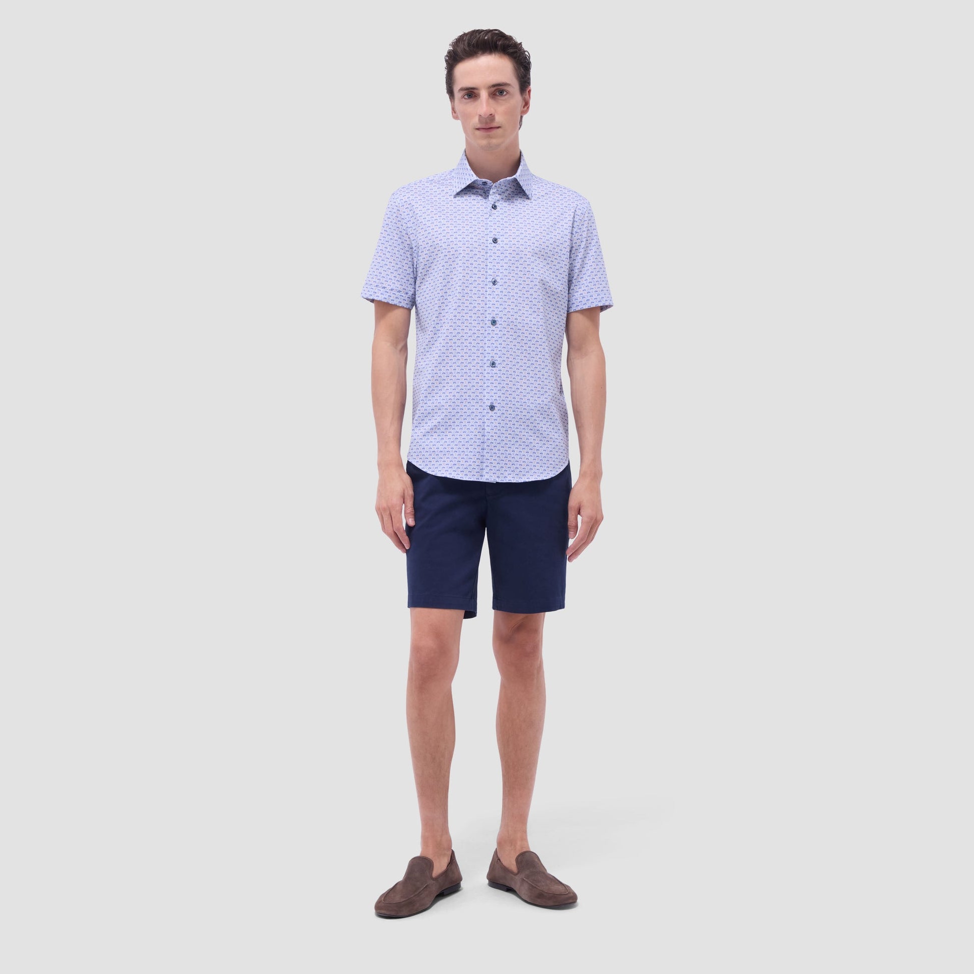 Bugatchi Miles Motorcycle OoohCotton® Short-Sleeve Shirt Peacock