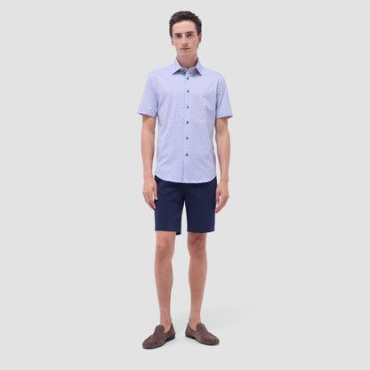 Bugatchi Miles Motorcycle OoohCotton® Short-Sleeve Shirt Peacock