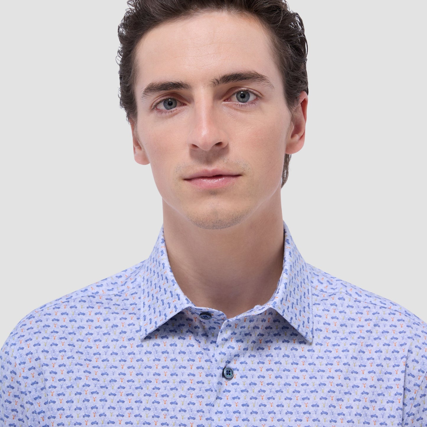 Bugatchi Miles Motorcycle OoohCotton® Short-Sleeve Shirt Peacock