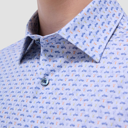 Bugatchi Miles Motorcycle OoohCotton® Short-Sleeve Shirt Peacock