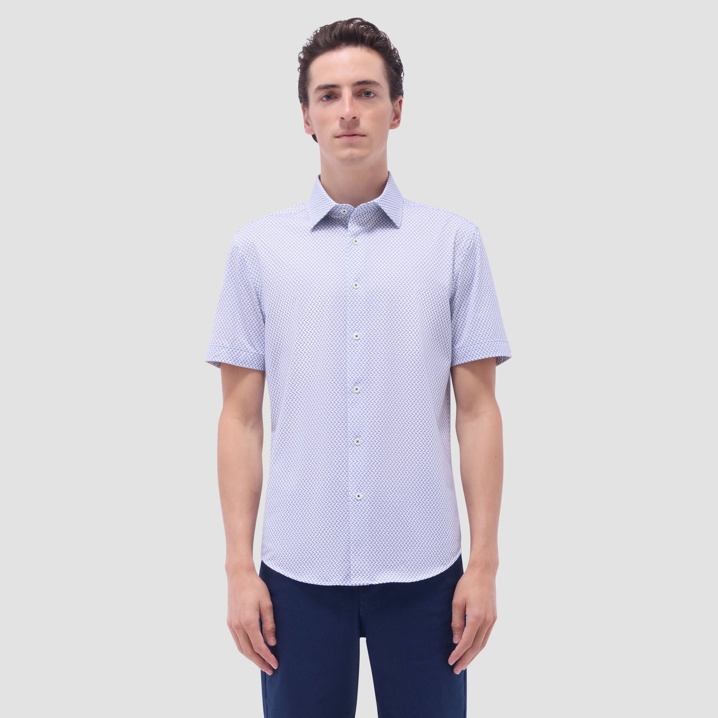 Bugatchi Miles Bird Print OoohCotton® Short-Sleeve Shirt Peacock