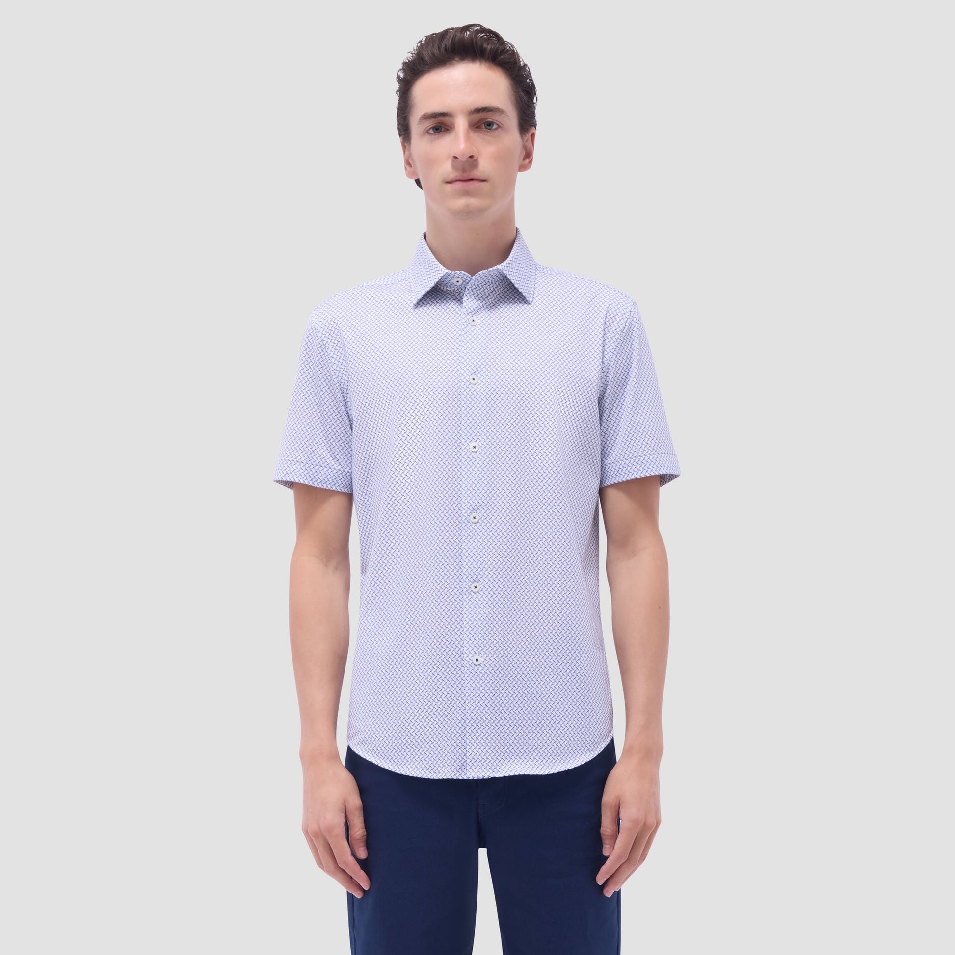 Bugatchi Miles Bird Print OoohCotton® Short-Sleeve Shirt Peacock