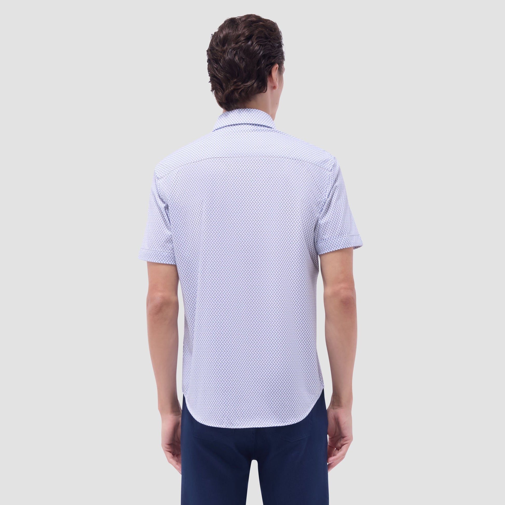 Bugatchi Miles Bird Print OoohCotton® Short-Sleeve Shirt Peacock
