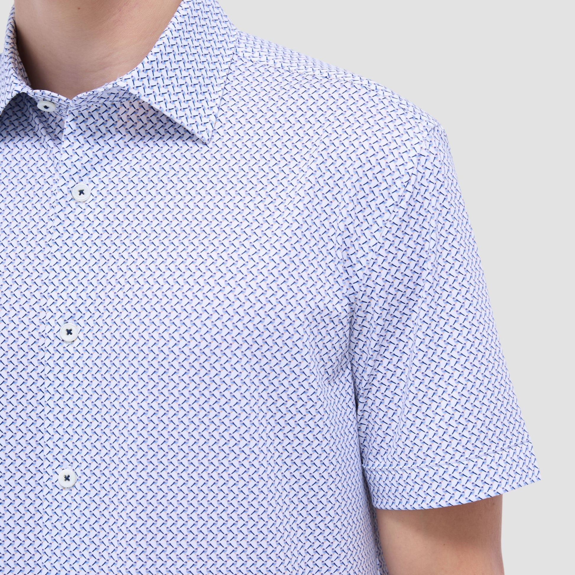 Bugatchi Miles Bird Print OoohCotton® Short-Sleeve Shirt Peacock