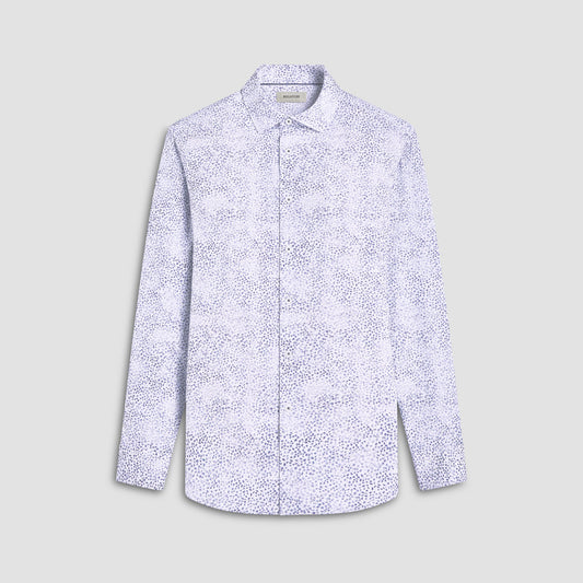 Bugatchi James Leaf Print OoohCotton® Shirt Peacock