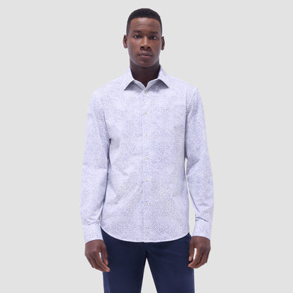 Bugatchi James Leaf Print OoohCotton® Shirt Peacock
