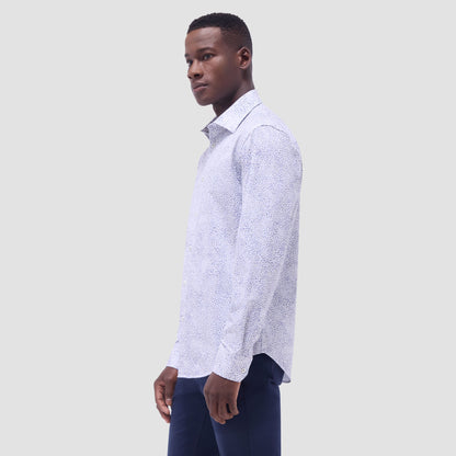Bugatchi James Leaf Print OoohCotton® Shirt Peacock