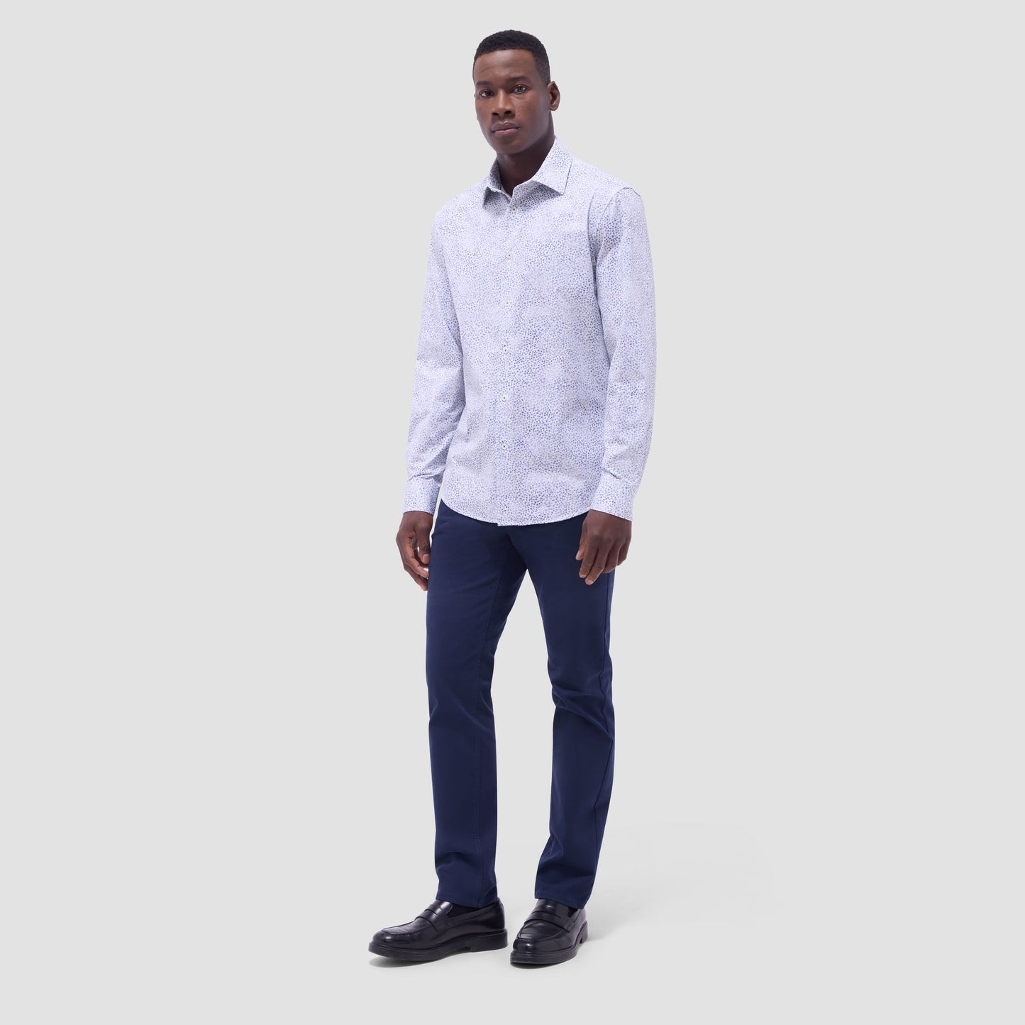 Bugatchi James Leaf Print OoohCotton® Shirt Peacock