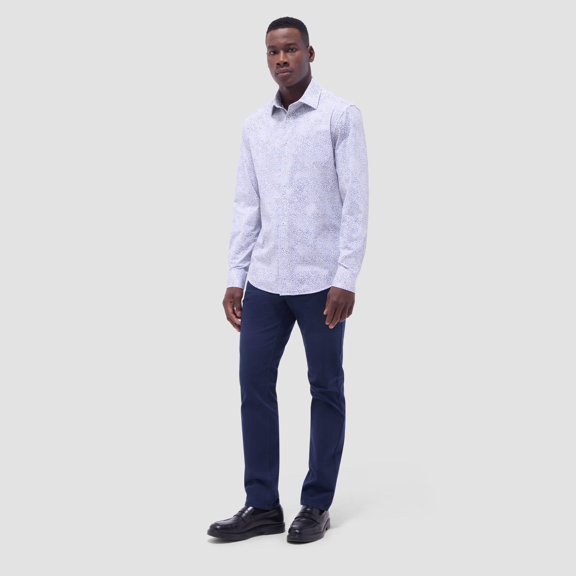 Bugatchi James Leaf Print OoohCotton® Shirt Peacock